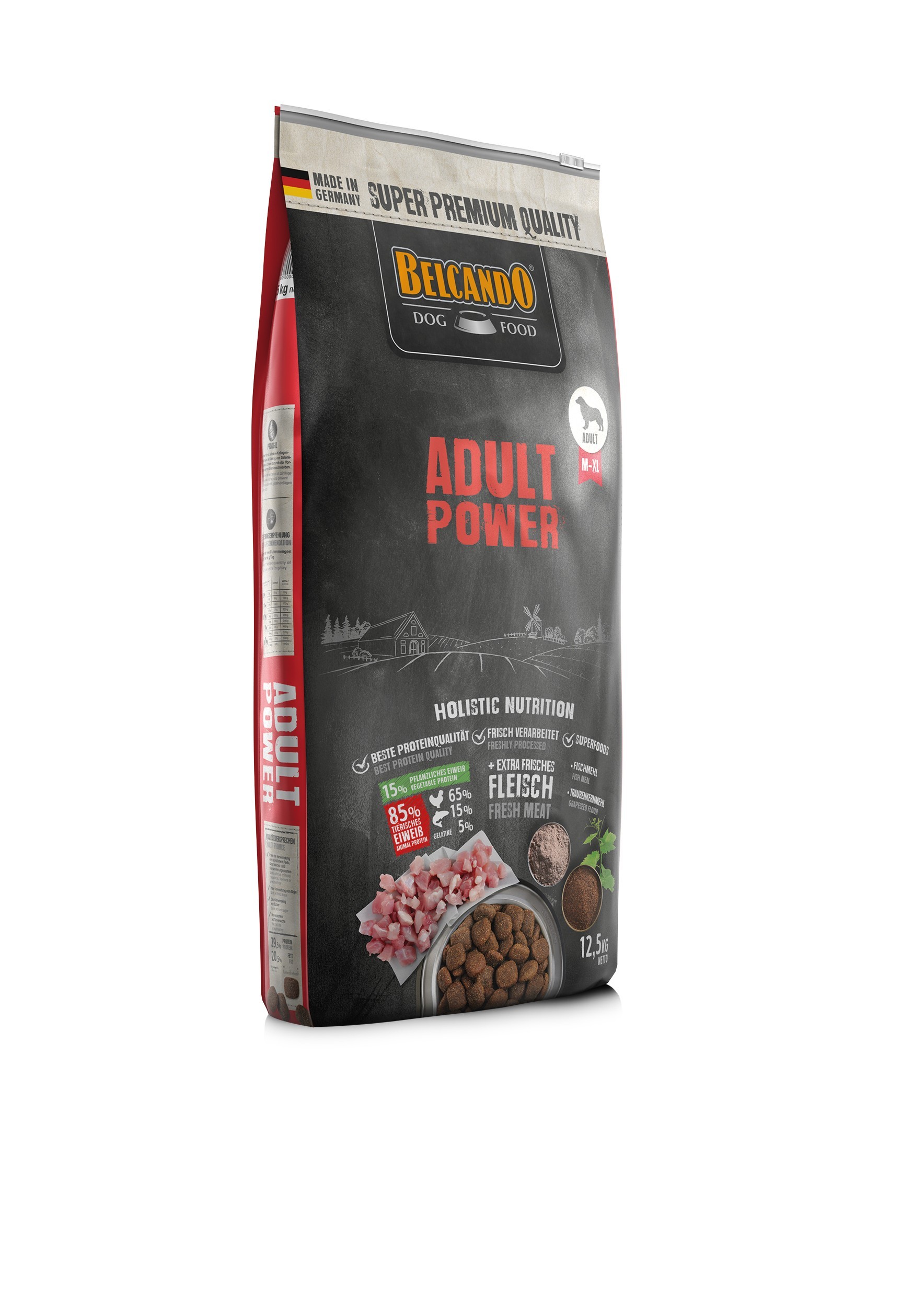 BELCANDO ADULT POWER για ενήλικους σκύλους υψηλής δραστηριότητας και θηλυκές κατά την περίοδο της αναπαραγωγής, με φρέσκο κρέας πουλερικών 12,5kg